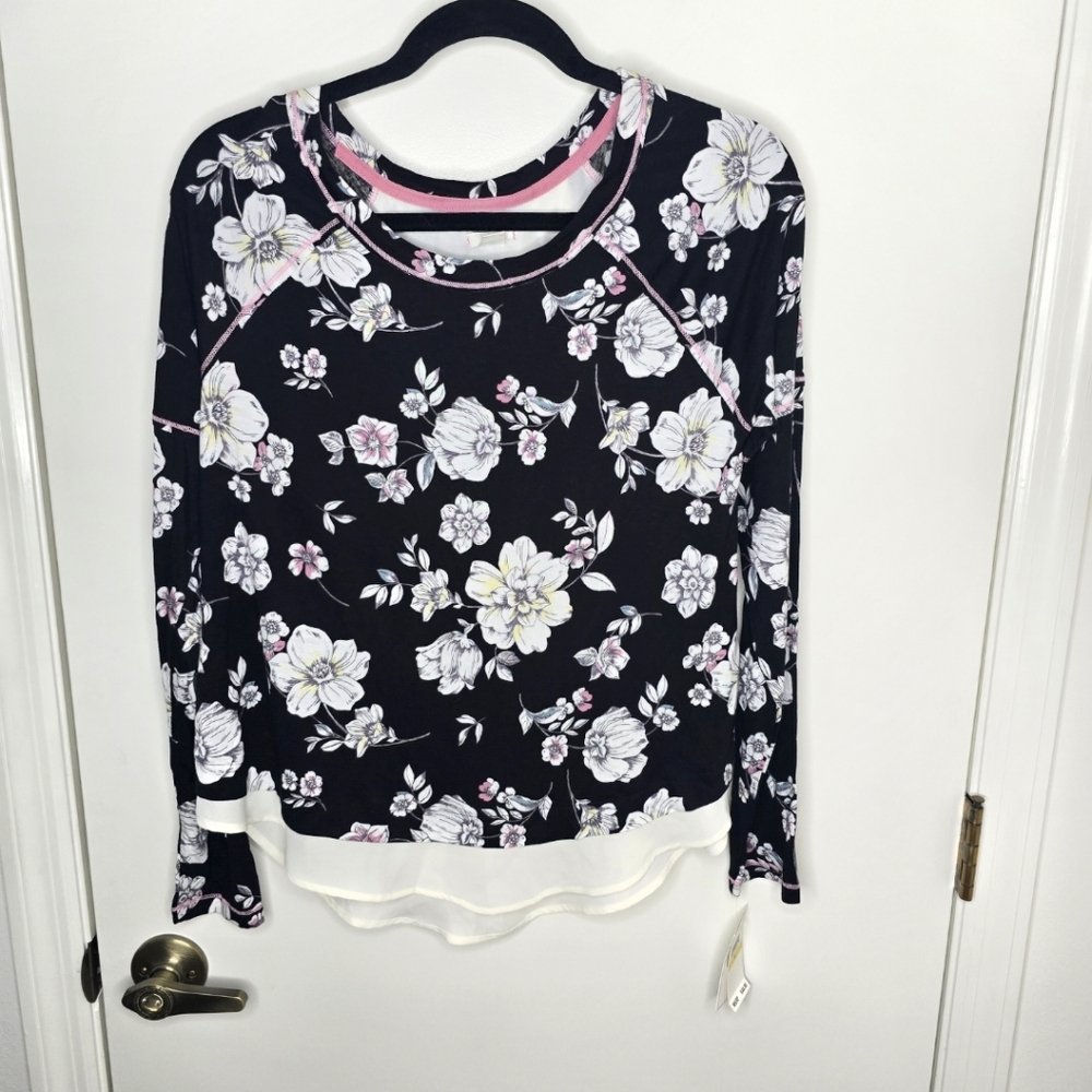 Layla Floral Black and White Women's Pajamas Two Piece NWT Size Medium